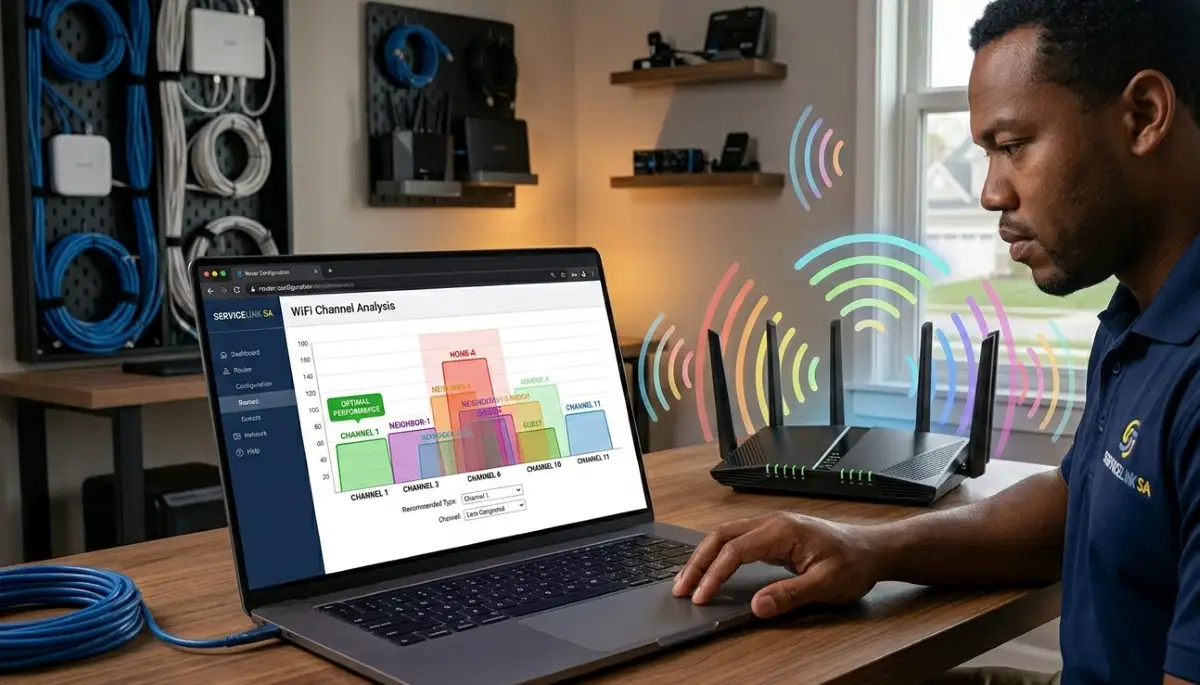 WiFi channel selection in router settings showing available channels for 2.4GHz and 5GHz bands