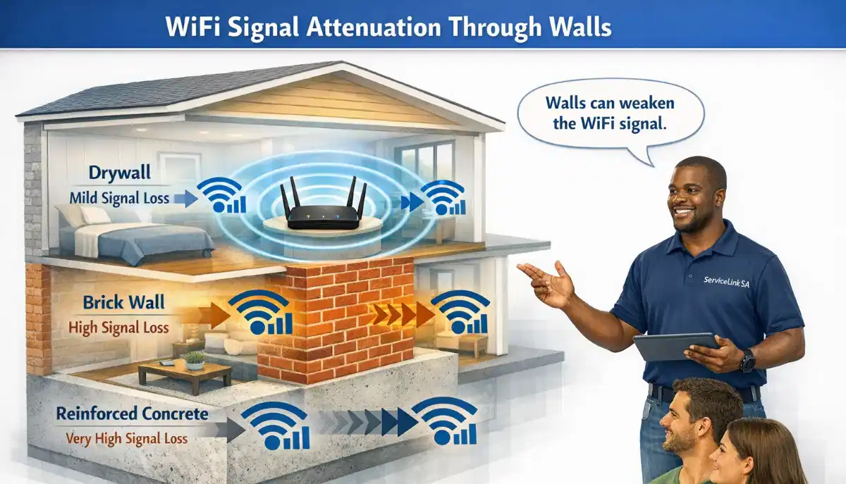WiFi signal through brick walls diagram for what causes wifi dead zones in homes