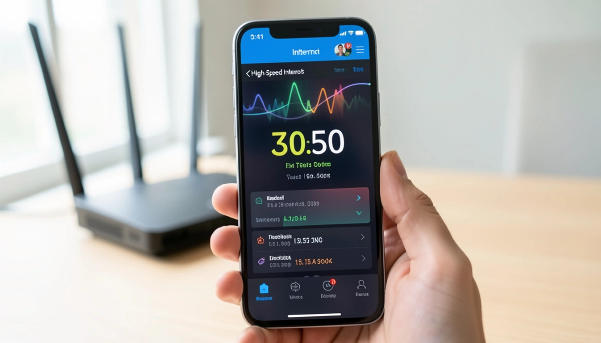 WiFi speed test smartphone – user checking network performance with speed test app
